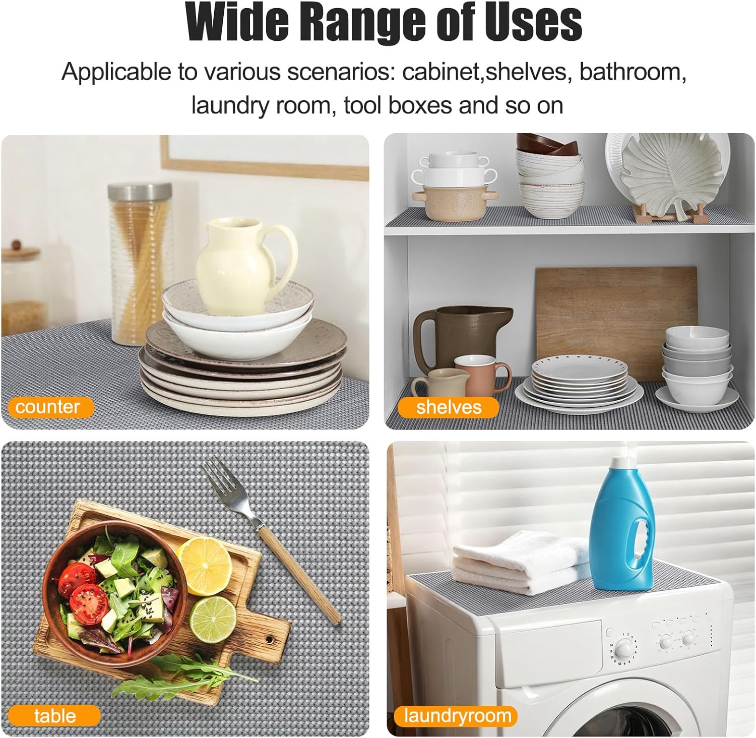 Songrey Non-Adhesive Drawer Liner - 12" x 20FT Non-Slip Cabinet Mat for Kitchen & Bathroom (Dark Gray)
