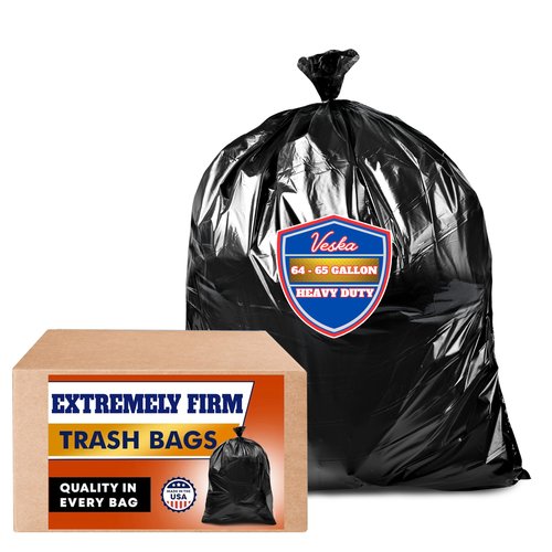 Veska 65 Gallon Trash Bags for Toter, (Value-Pack 50 Count w/Ties) Extra Large 64 Gallon Heavy Duty, 60 Gal Trash Bags Outdoor Garbage Can Liner for CustodiansExtra Large Garbage Bag 70 Gallon