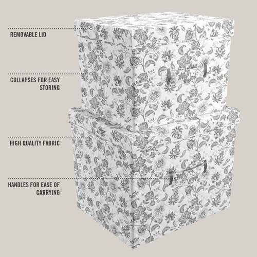 Martha Stewart Essential Collapsible Stackable Decorative Home Storage Organization With Lidded Tops, Set of 2 Nesting Boxes with Lids, Bedford Floral