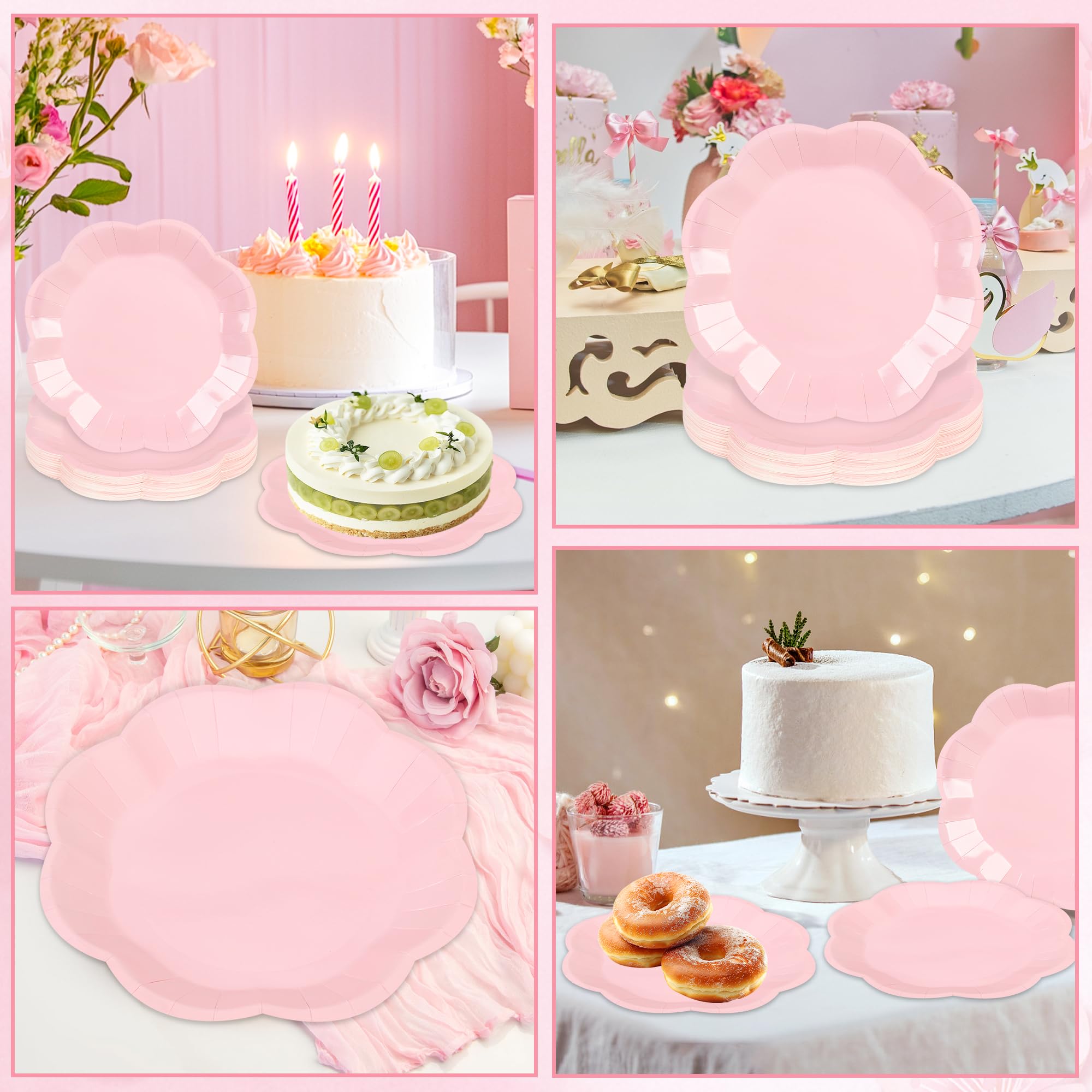 ZUQMZUQ 30 Pcs Light Pink Paper Plates - 9 Inch Pink Scalloped Dessert Plates Disposable Light Pink Birthday Party Supplies Dinner Plates for Wedding Valentine's Day Baby Shower