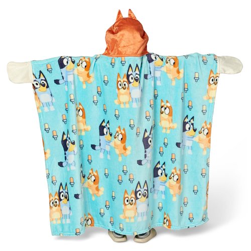 Bluey Hooded Throw Blanket, Soft Silk Touch Poncho Cape, Plush Blanket with Character Hood, Cozy and Lightweight, 40x50 inches