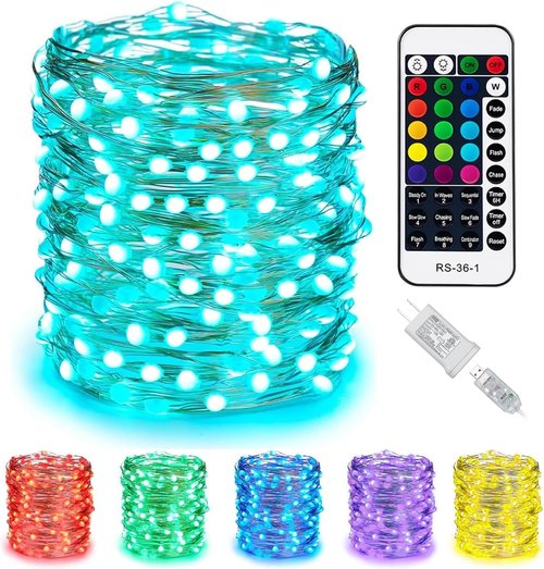 Minetom Color Changing Fairy String Lights - 33 ft 100 LED USB Silver Wire with Remote & Timer | 16 Colors for Indoor Christmas Decor