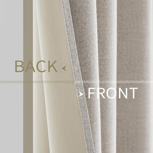 MIULEE Blackout Curtains - 100% Linen Textured Thermal Insulated Drapes | Cream White, 52 x 63 Inch (2 Panels)