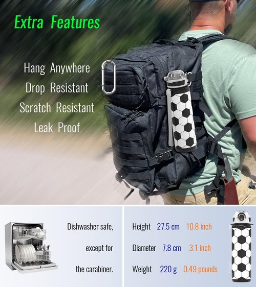 MYFOREST 32oz/1L Sport Water Bottle, Light Tritan, Quick-Open Chug Lid/Straw 2-in-1, Leak-Proof, Dishwasher-Safe, BPA-Free, Drop-Resist & Scratch-Resist for Travel/Gym/Office/Fan Gift (Soccer)