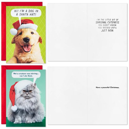 Hallmark Shoebox Funny Boxed Christmas Cards (24 Cards and 24 Envelopes) Dog, Cat, Llama, Reindeer