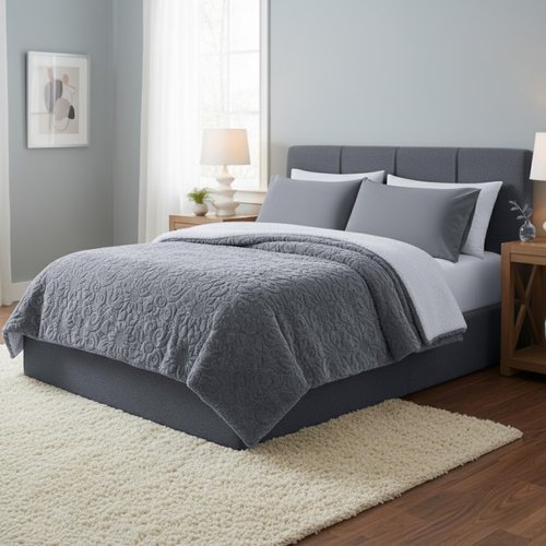 Lavish Home Floral Etched Fleece Blanket with Sherpa-F/Q-Grey