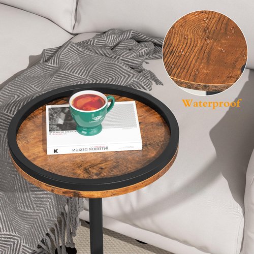 Kificet Small Side Table, Drink Table, Height Adjustable Round End Table, Pedestal Side Table for Small Spaces in Living Room, Bedroom, Brown