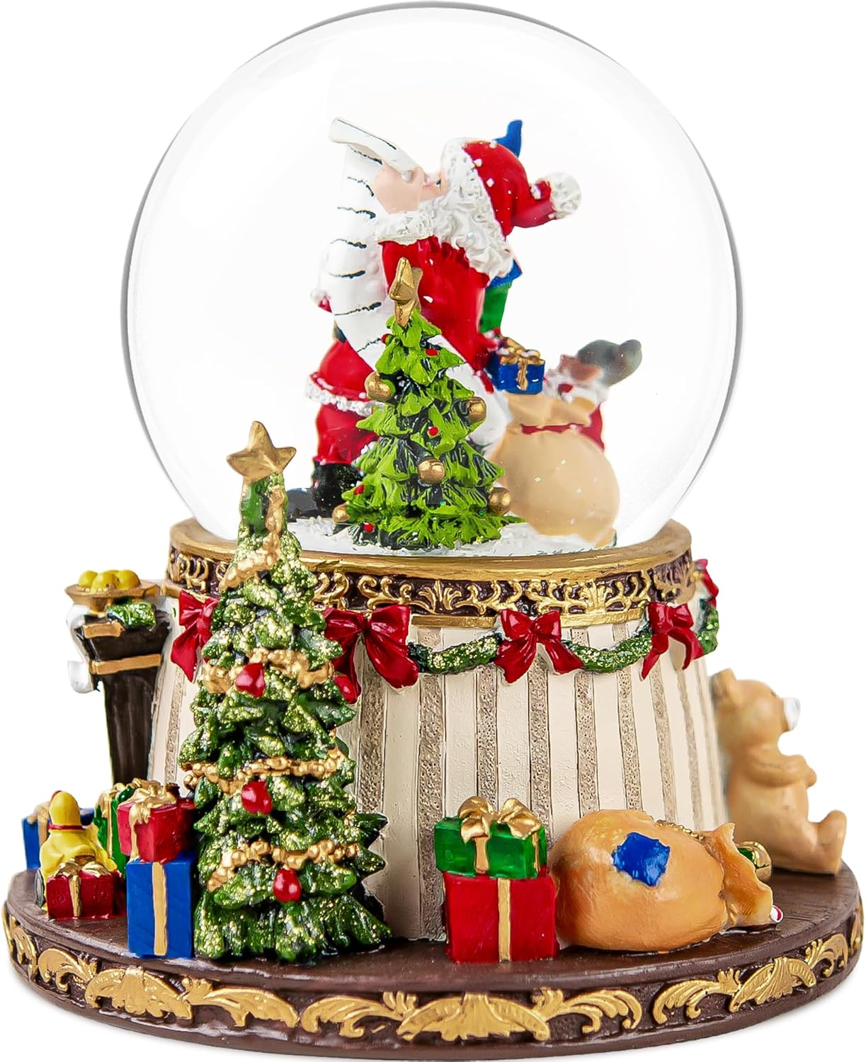 **Regine Switzerland Musical Snow Globe - Santa Claus Fireplace with Automatic Snowfall & Music | 8 Classic Christmas Tunes**
