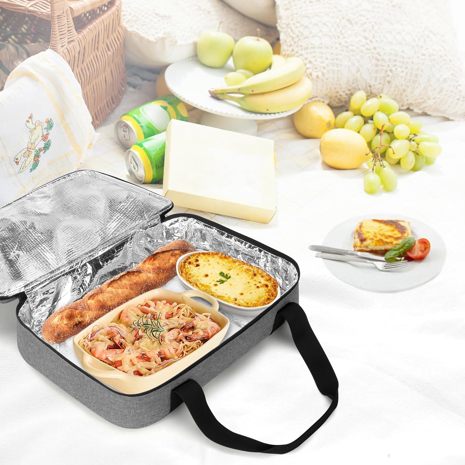 Trunab Casserole Carrier - Insulated Thermal Tote Bag for Hot or Cold Food | Fits 9"×13" Dish, Grey