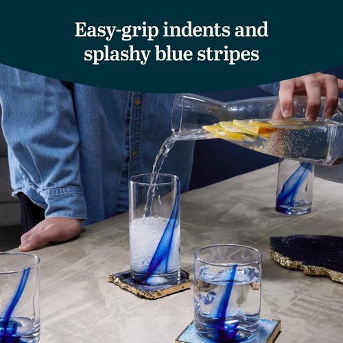 Libbey Blue Ribbon 16 Piece Tumbler and Rocks Glass Set, Infused Blue Ribbon Drinkware Glasses Set, Artisan Inspired Four-Dimple Shaped Rock Glasses, Dishwasher Safe Tumbler Glasses Set