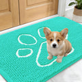 OLANLY Dog Door Mat - Absorbent Non-Slip Chenille for Muddy Paws | 24x16 Teal Paw Print Design