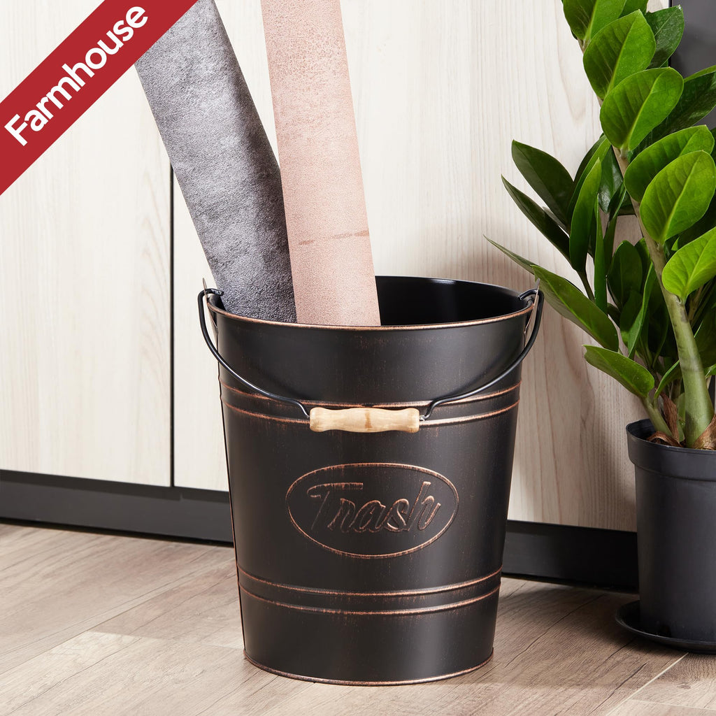Pack 2, Rustic Farmhouse Bathroom Trash Can, Modern Country Style Galvanized Farm Metal Kitchen Trash Bucket, Large Vintage Waste Basket, Industrial Chic Bucket Garbage Can Bin, Western Garbage Pail