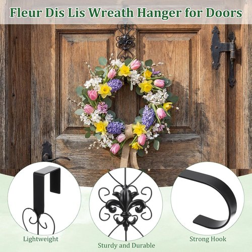 Heavy Duty Metal Wreath Hanger by [Brand Name] - Elegant 15.5 Inch Door Hook for Easter & Christmas Decor | Black