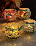 SHMILMH Glass Candle Holder Set - Handmade Mosaic Tealight Holders for Diwali & Christmas | Set of 4