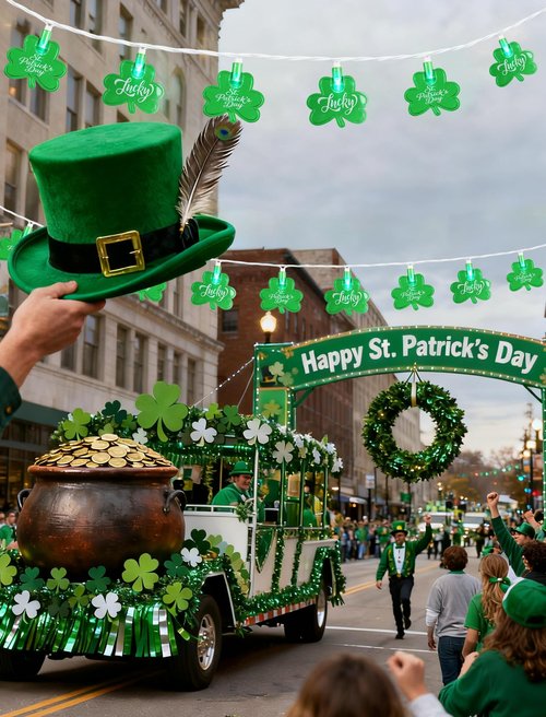 Adirxon 12FT St Patricks Day String Lights - 20 LED Shamrock Lights with St. Patrick's Day & Lucky Printed Text, Connectable Green Clover Decor for Pub Party Home Outdoor Indoor (White Wire)