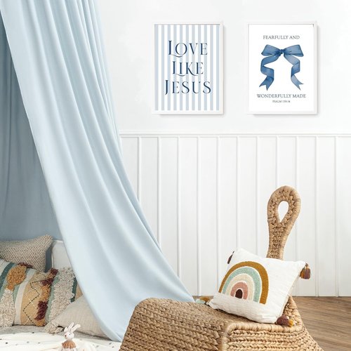 LARTSFRO Coquette Wall Art Decor - Navy Blue Bow Christian Posters | Inspirational Bible Verses | 12x16 Inch Set of 4 Unframed