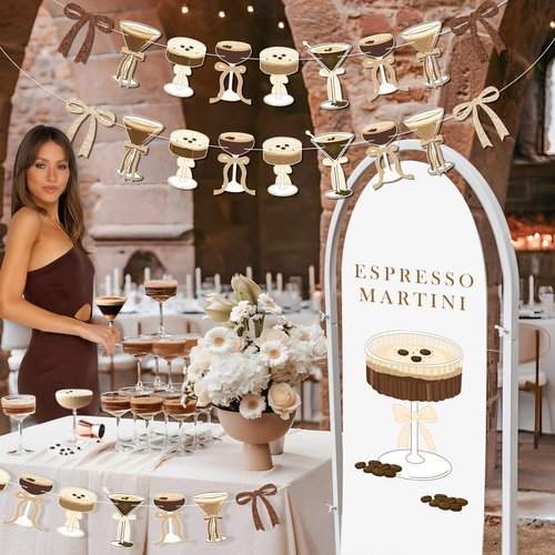4Pcs Espresso Martini Party Banner Garland, Espresso Martini Glasses Bow Garland Espresso Martini Birthday Party Decorations, Martini Bachelorette Bridal Shower Tini Bar Party Decor