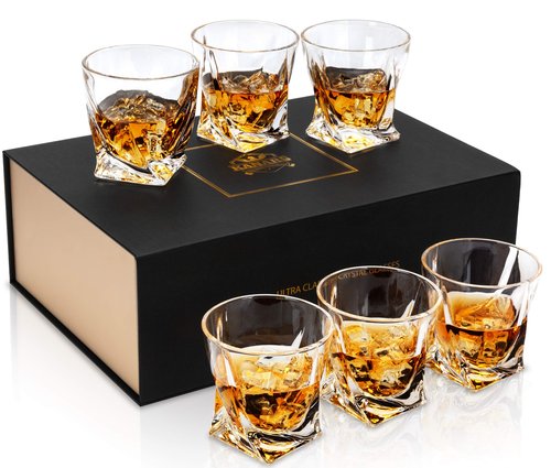 KANARS Crystal Whiskey Glass - Set of 6 Rocks Glasses 10 Oz in Luxury Box - Lowball Bar Tumblers for Scotch Cocktail Irish Whisky Cognac Rum - Gifts for Men Dad - Ultra Clear