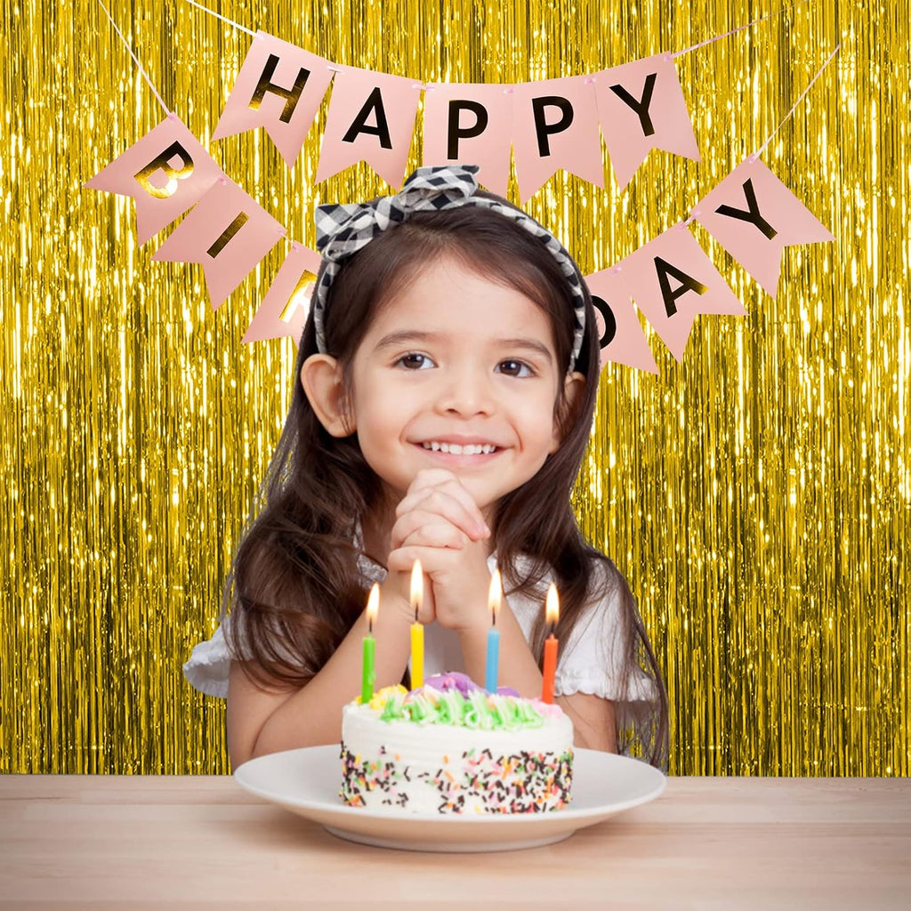 Skiennix Gold Fringe Curtain Backdrop - 10 Pack Tinsel Streamers for Parties & Events | Perfect for Birthdays, Christmas, and Graduations
