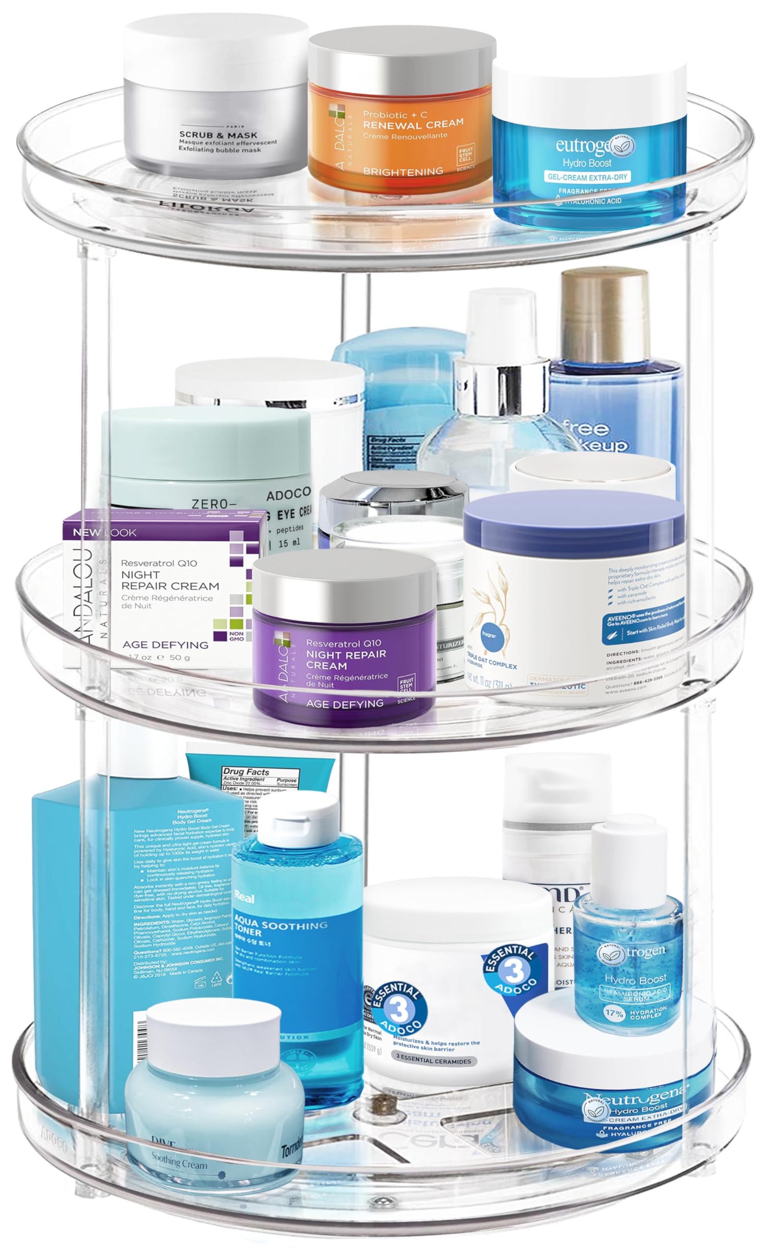 3 Tier Lazy Susan Bathroom Organizer, 9.25 Inch Clear Makeup Skincare Storage, Perfume Bathroom Organizer Countertop- Make Up Organizers and Storage