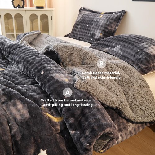 PAJEO Flannel Sherpa Comforter Set Full Size, Soft Warm Reversible Plush Bedding Comforter with 2 Pillow Shams, Cozy Fluffy Blanket for Winter, All Season Bedroom Bedding Set