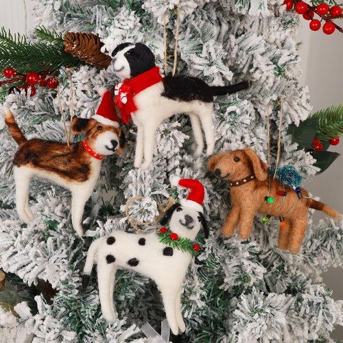 Juegoal Christmas Felt Dog Ornaments - Set of 4 Cute Wool Puppy Decorations for Tree & Wreath