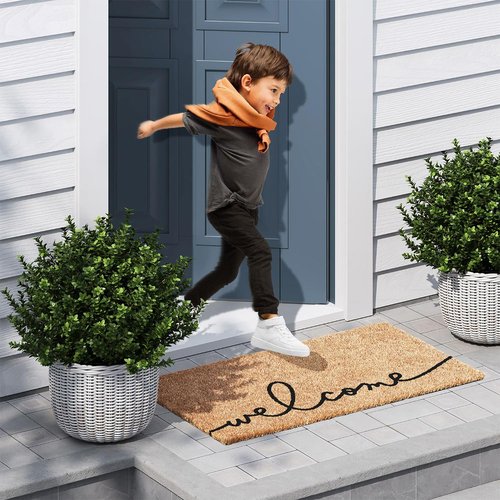 Barnyard Designs Doormat Welcome Mat for Outdoors, Large Front Door Entrance Mat, Brown (Cursive Welcome, 30x17)