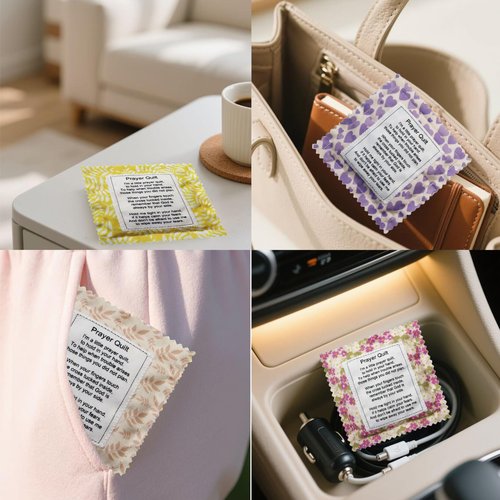 Wisplume Mini Prayer Quilt with Cross Inside Vintage Pocket Scripture Prayer Quilt Squares Sympathy Christian Gifts for Women Pastor Appreciation Father's Day Graduates Gifts (Purple)