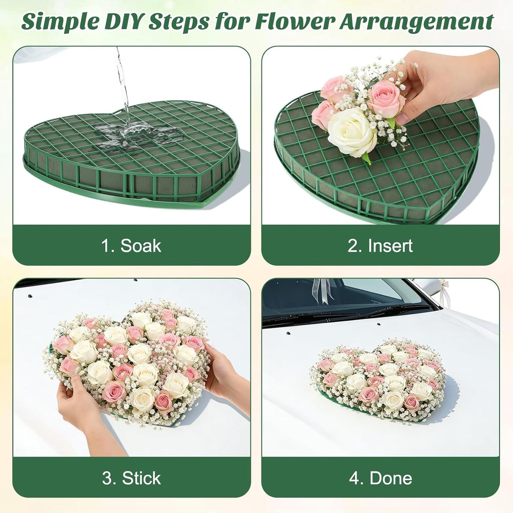 STOBOK Floral Foam Hearts - Heart-Shaped Floral Foam Cage with 5 Suction Cups for Fresh & Artificial Flowers | Green, 12.2 x 11.4 in