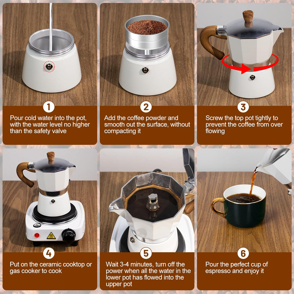 DITOSH 7-in-1 Moka Pot Espresso Set with Electric Stove 3 Cup Aluminum Stovetop Coffee Maker Percolator Italian Classic Mocha Coffee Machine with Hand Grinder Sealing Canister Spoon Portable Camping