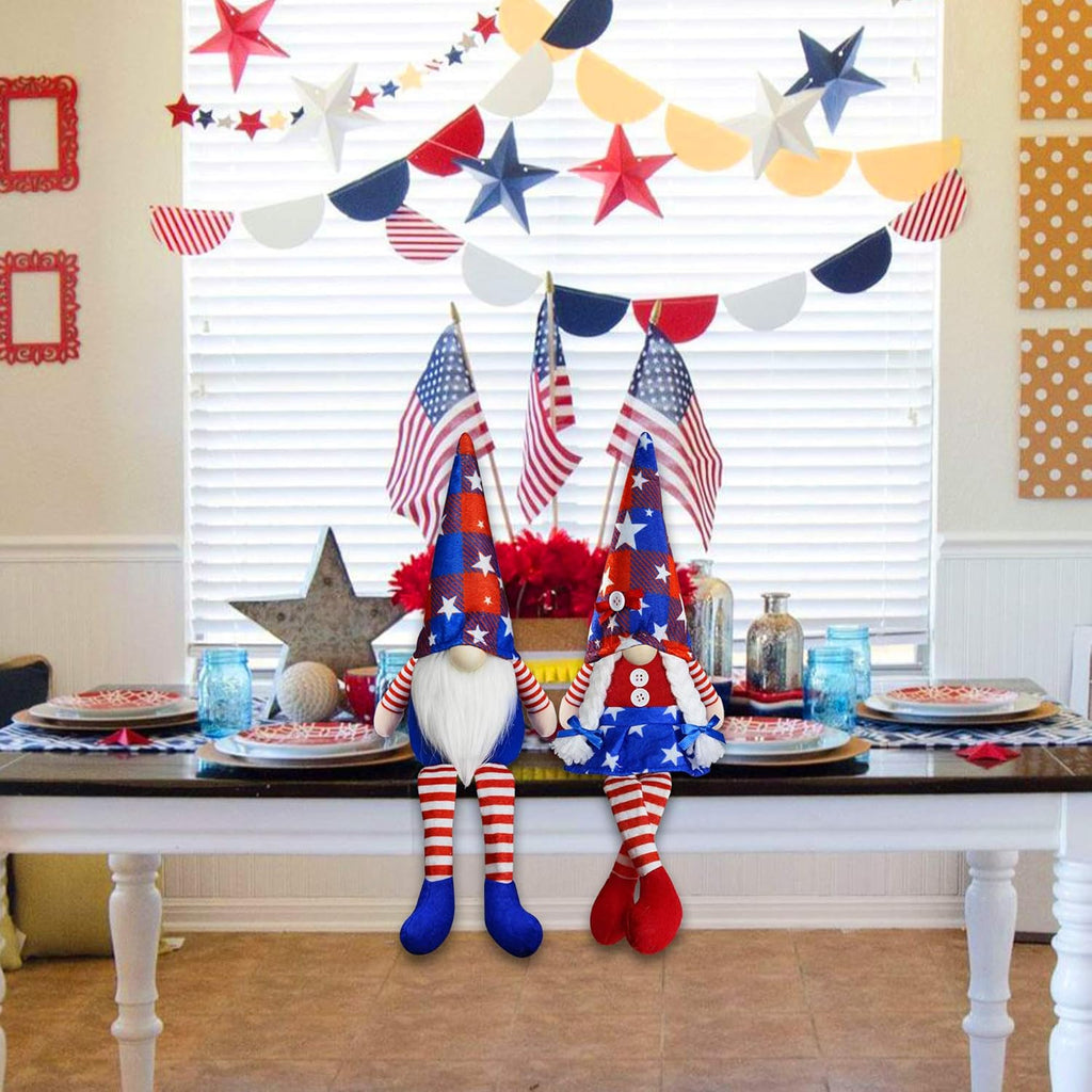 Skiennix 4th of July Gnomes - Handmade Plush Mr. & Mrs. Swedish Tomte Decorations | Patriotic Table Decor