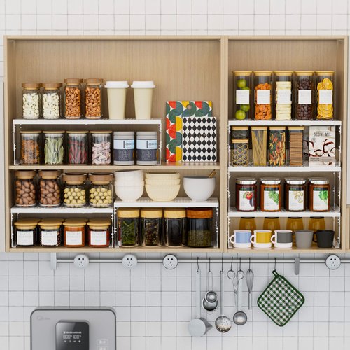 Asiingkel Stackable Expandable Metal Shelf Organizer - Adjustable Wire Storage Rack with Holes for Kitchen, Bathroom, Cabinet, Office - Space Saving, Durable & Sturdy Design（2PACKS/Medium/White