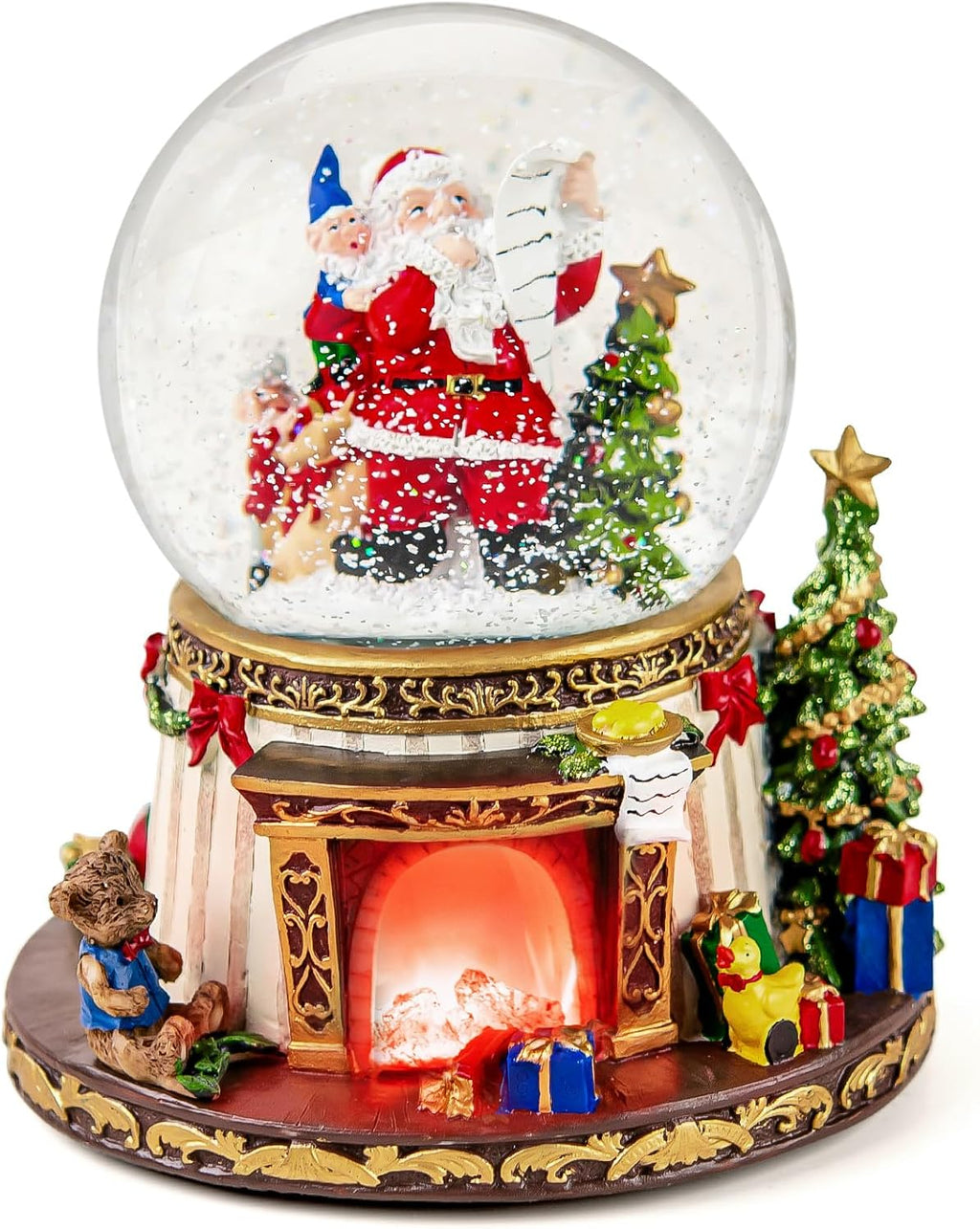 **Regine Switzerland Musical Snow Globe - Santa Claus Fireplace with Automatic Snowfall & Music | 8 Classic Christmas Tunes**