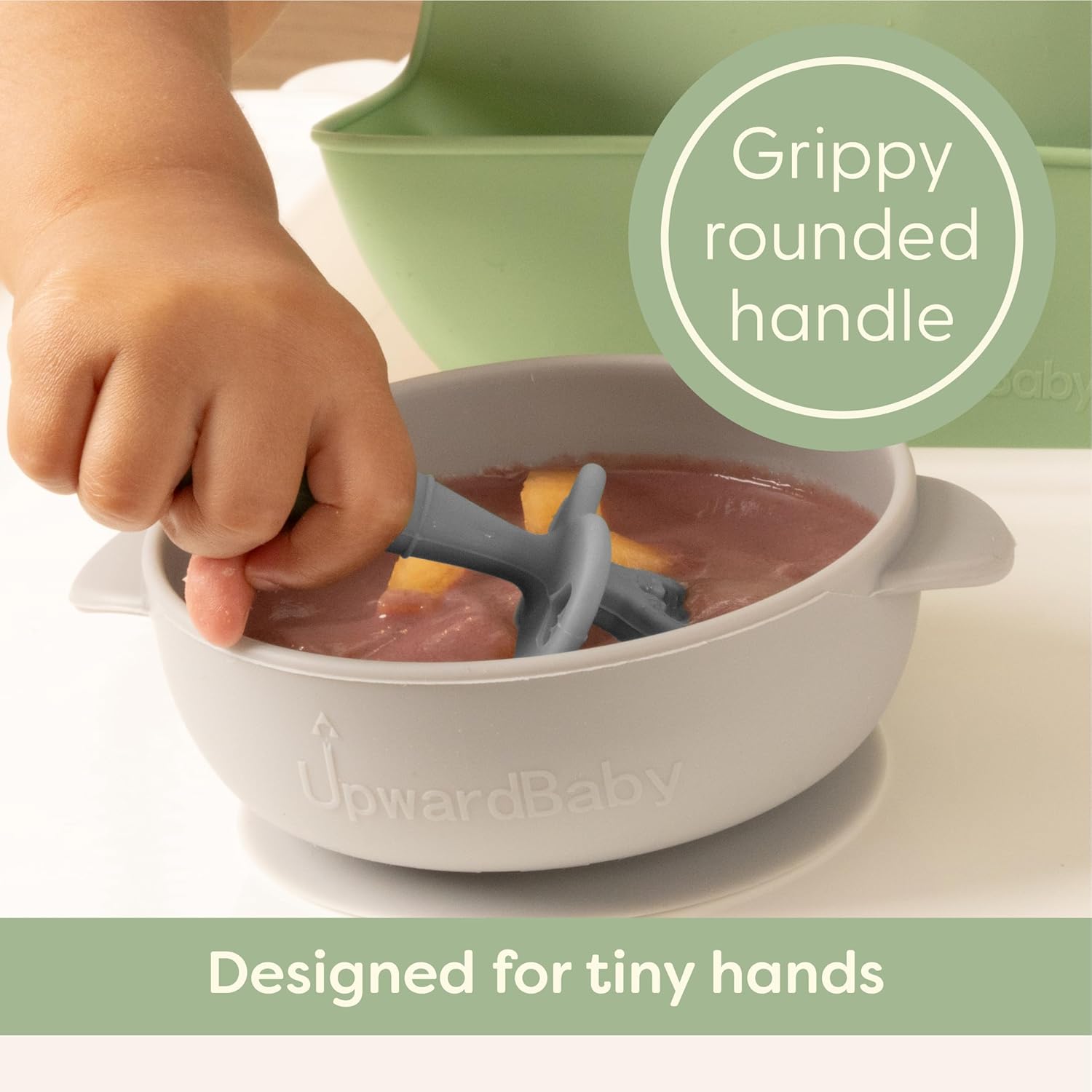 Upward Baby Spoons - Self-Feeding Toddler Utensils with Anti-Choke Barrier | 3-Pack Silicone Spoons for 6+ Months - Red, White, Blue