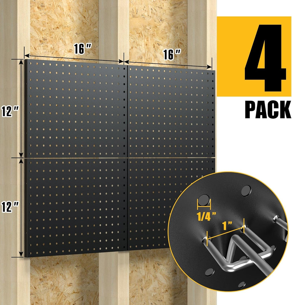 Spampur Peg Board - Heavy Duty Metal Panels with 50 Hooks | Black Wall Organizer for Home & Garage
