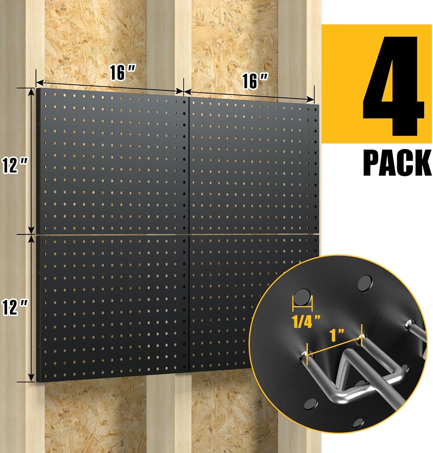 Spampur Peg Board - Heavy Duty Metal Panels with 50 Hooks | Black Wall Organizer for Home & Garage