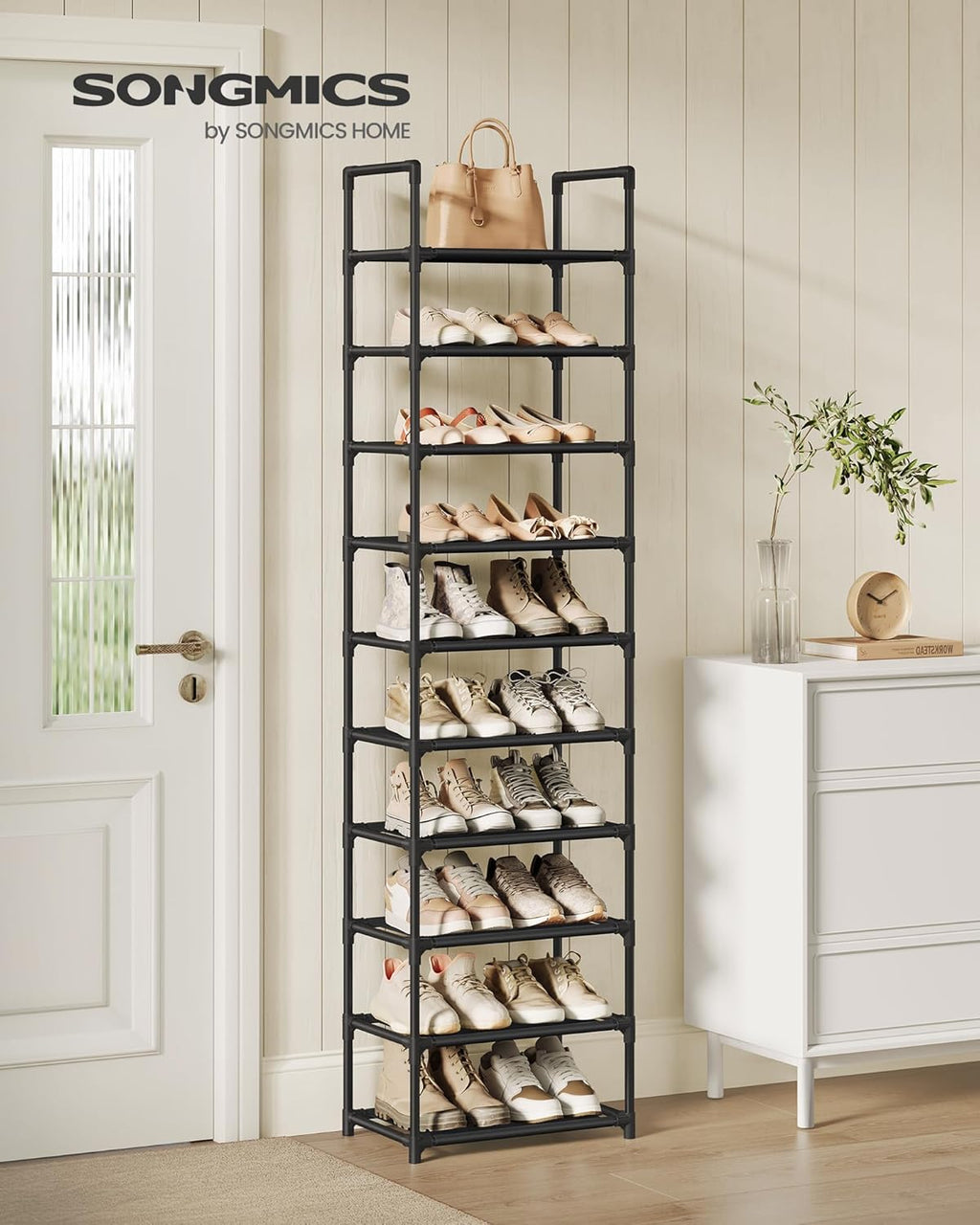 SONGMICS 10-Tier Shoe Rack - Metal Frame Shoe Storage Organizer | 11 x 17.7 x 68 Inches, Black