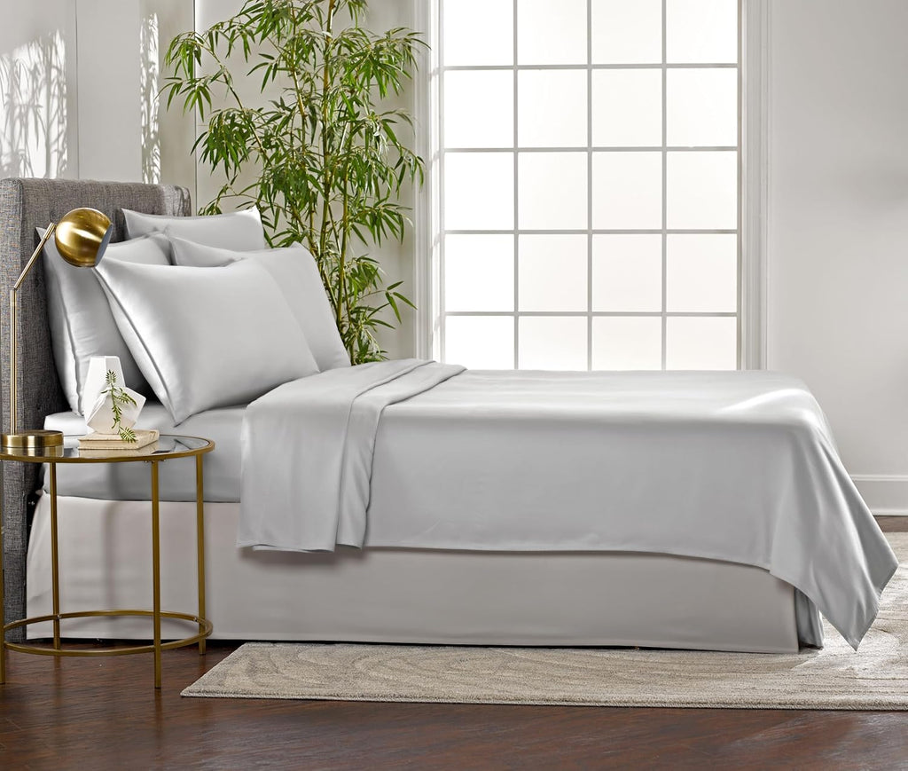 Pure Bamboo Queen Sheets - Luxuriously Soft & Cooling 100% Organic Viscose Bed Sheet Set | Silver Pearl, Double Stitching