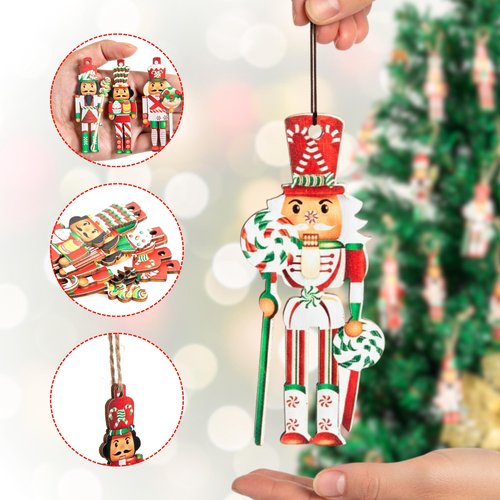 Nutcracker Christmas Ornaments Set of 24, Mini Nutcracker Soldiers Ornaments, Wooden Hanging Decorations for Tree, Traditional Wooden Hanging Soldiers, Single-Sided for Custom Holiday Setup