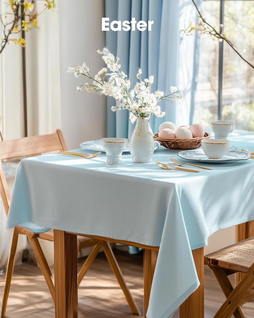 Pureegg Disposable Plastic Tablecloths - 54 x 108 Inch, Waterproof Baby Blue for Easter & Weddings
