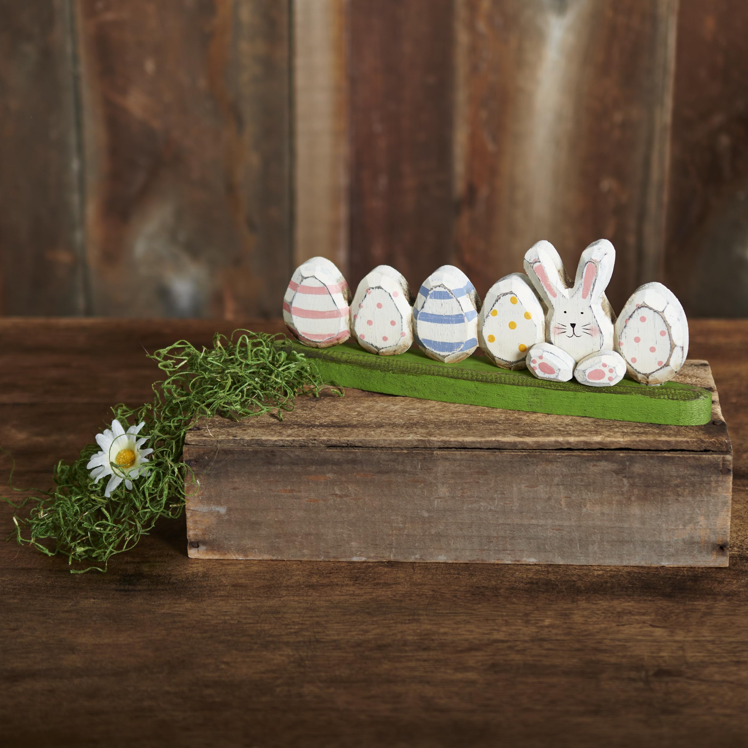 Primitives by Kathy Handmade Easter & Spring Collection Bunny & Eggs Wood Sitter and Green Grass Base