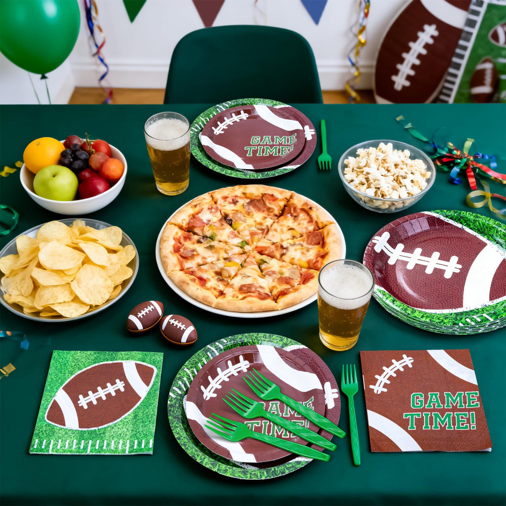 ZVK Serve 50 Football Party Paper Dessert Plates Dinner Plates Napkins with Forks Set Disposable Dinnerware
