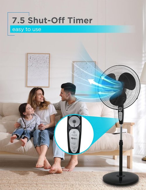 BLACK+DECKER 18-Inch Adjustable Stand Fan - Remote Control, 90-Degree Oscillation, 3 Speeds, Black