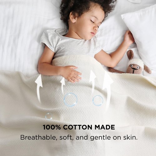 Bedsure Bundle of 1 Cotton Herringbone Weave Blanket Queen & 1 Cotton Waffle Weave Blanket Queen