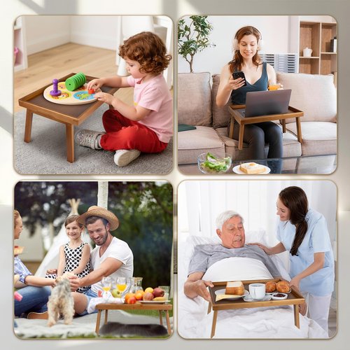 Bmboryxa Large Bed Table Tray with Support Bar and Foldable Legs, Bamboo Breakfast Food Trays Table for Bed Sofa Eating and Laptops, TV Lap Tray Table on Couch (Applied for Invention Patent)