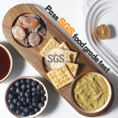 Artena 6oz Turquoise Ceramic Chips and Dip Platter - Acacia Wooden Tray & Small Bowls Set
