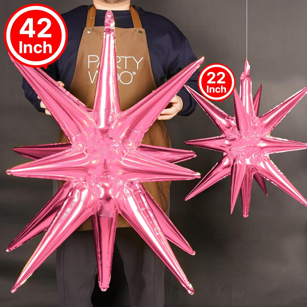 PartyWoo Pearl Pink Star Foil Balloons - 42 Inch Large Mylar Balloons for Birthday & Baby Showers