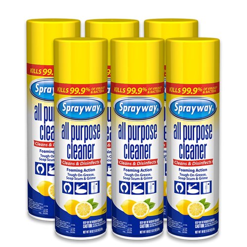 Sprayway All Purpose Cleaner with Lemon Scent, 19oz, Pack of 6 | Foaming Action, Clean, Disinfect, Deodorize | Tough on Grease, Soap Scum, Grime | EPA Approved, Kills 99.9% of Viruses & Bacteria