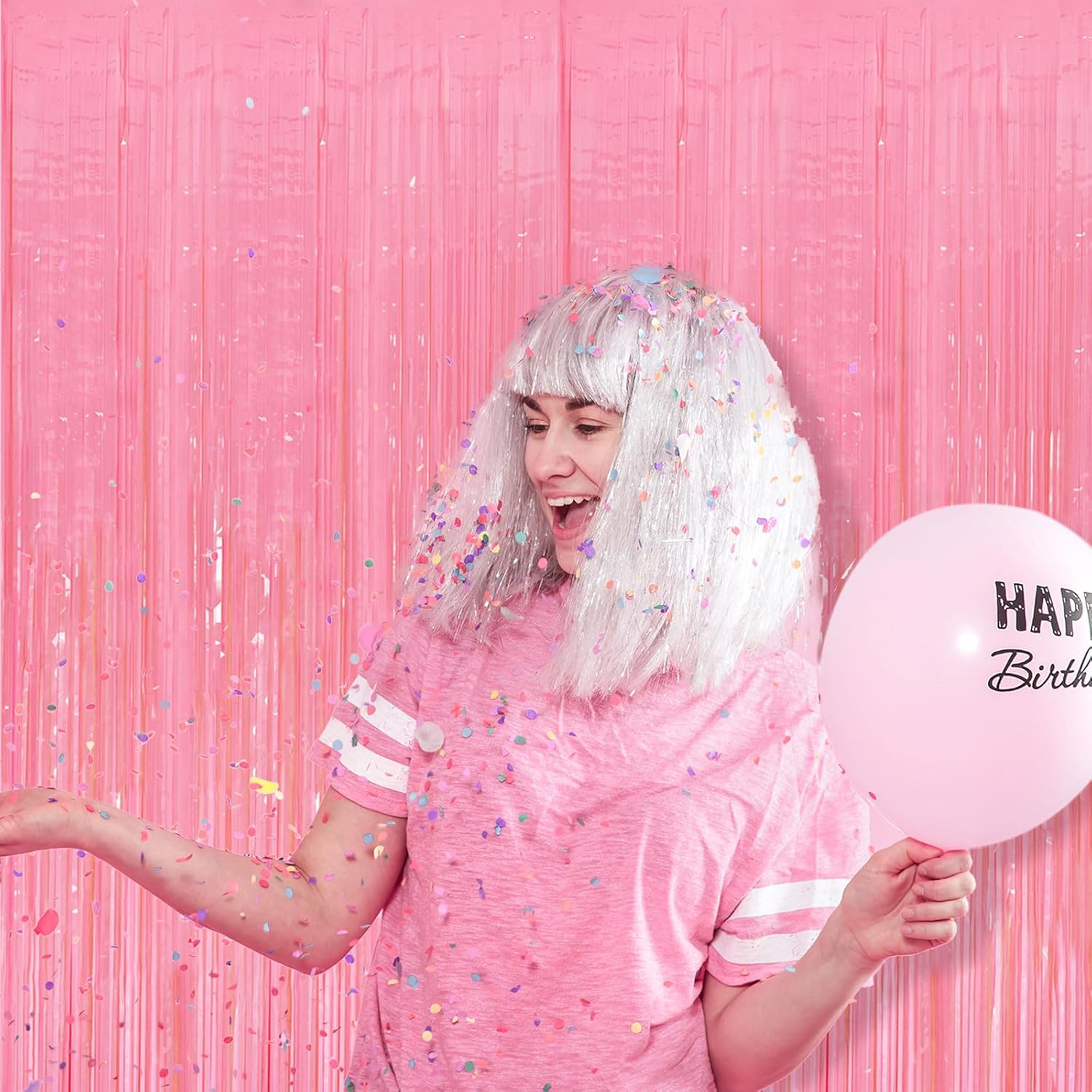 Skiennix 2 Pack Pastel Pink Streamers - Foil Fringe Curtains for Birthday & Wedding Decor