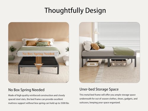 Full Bed Frame by [Brand Name] - Heavy Duty 14-Inch Metal Design with No Box Spring Needed | Noiseless & Easy Assembly